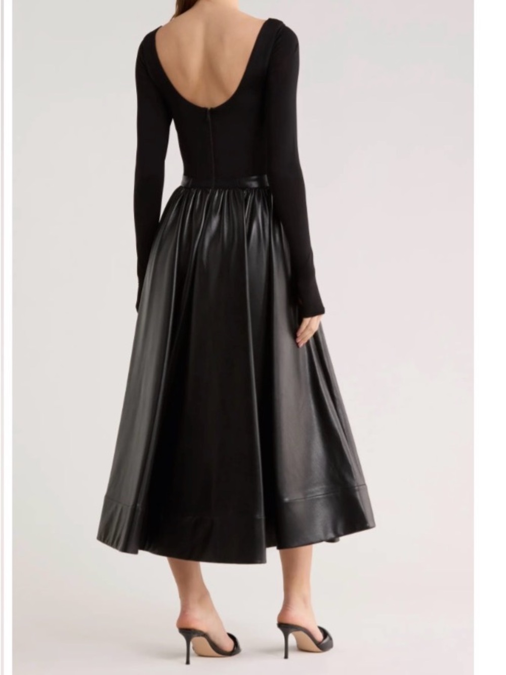 Alice + Olivia Chara Black Faux Leather Midi Dress, NWOT